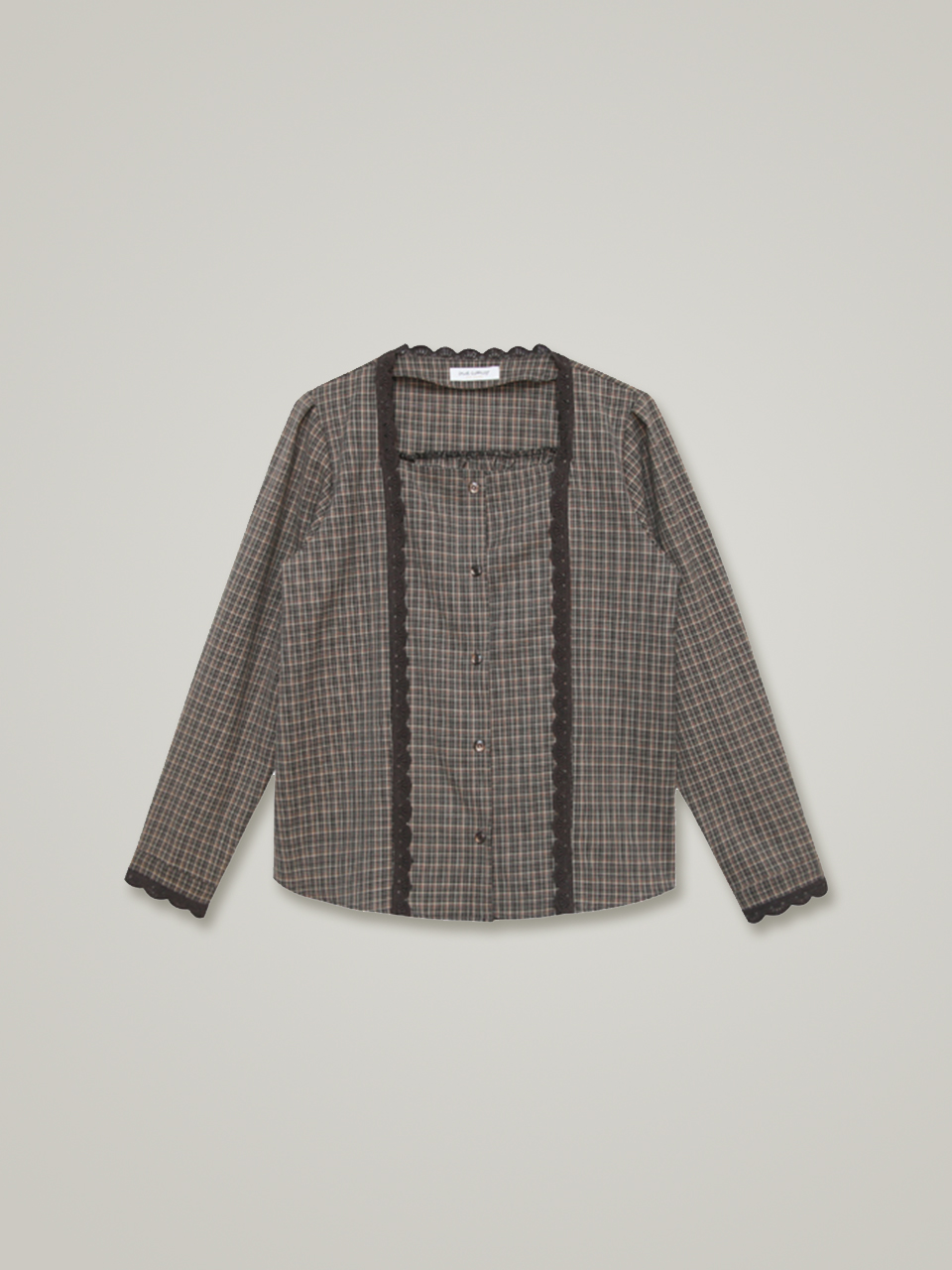 comos&#039;574 square neck lace check blouse (brown)